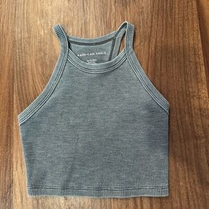 American Eagle Outfitters Charcoal Ribbed Crop Top